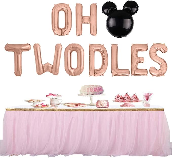 Oh Twodles 2nd Birthday Party Decorations for Themed of Mouse for Girl Boy Oh Twodles Birthday Party Supplies Decorations Set Of 12PCS Kit (Rose Gold)