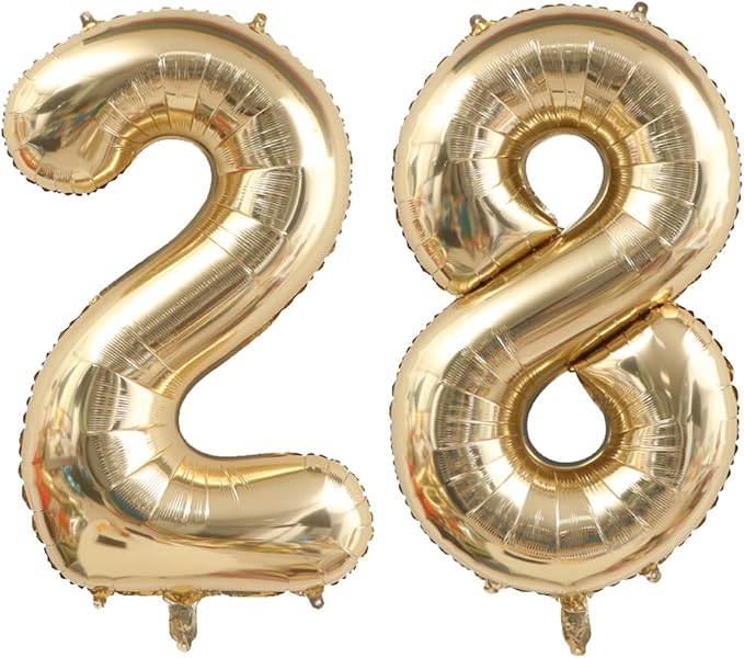 40 Inch Light Gold 28 Numbers Balloons White Gold Giant 28 Foil Mylar Helium Large Digital Balloon Champagne Gold Birthday Jumbo Balloons 28th or 82nd Anniversary Events Party Decorations Supplies
