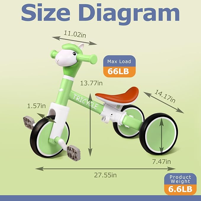 Toddler Balance Bike for Boys Girls, Tricycle for Toddlers 1-5 Year Olds, Toddler Tricycle with Light & Music Front, Kids Bicycle with Removable Pedal, Birthday Gifts for 1 2 3 4 5 Year (Green)