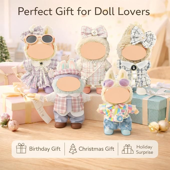5-Pack Doll Clothes Set for 15–17cm Dolls, Includes 3 Dress Outfits and 2 Suit Outfits, Perfect for Play and Display, Doll Accessories for Collectors (No Dolls)