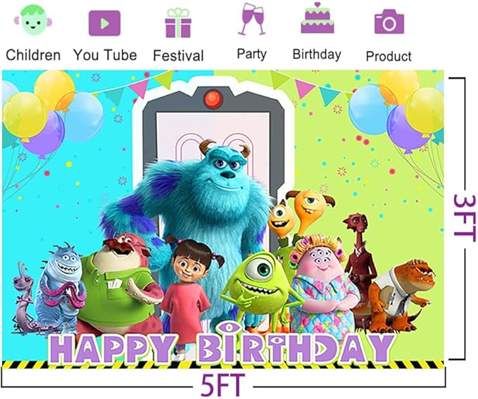 Cartoon Monster Inc Backdrop for Birthday Party Supplies 5x3ft Monster Inc and Boo Theme Baby Shower Banner for Birthday Party Cake Table Decoration