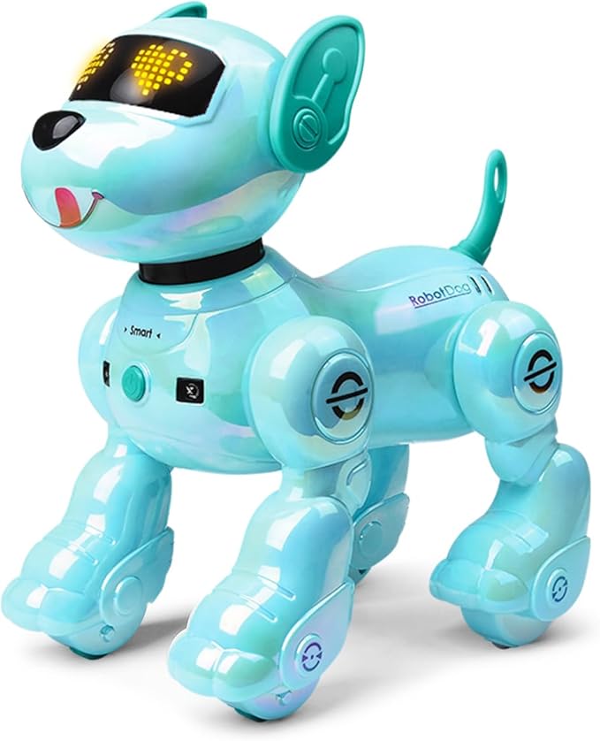 VATOS New Kids Smart Remote Control Robot Dog,17 Fun Interactive Functions Intelligent Programmable Kid Robotic Puppy with 2 Batteries, Singing Dancing Walking Robot Dog Toy for Kids 3-8 Year Blue