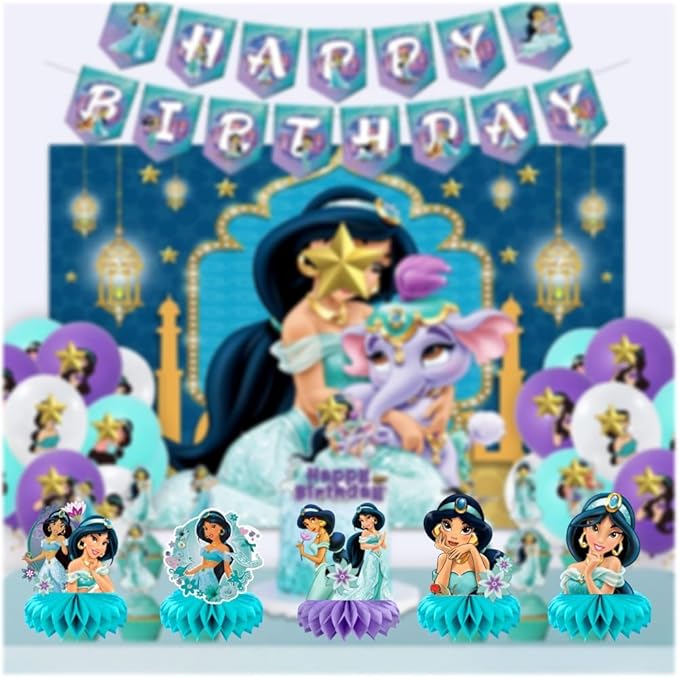 8Pcs Princess Jasmine Table Centerpieces Birthday Party Supplies Double Side Table Decorations for Kids Party Decorations