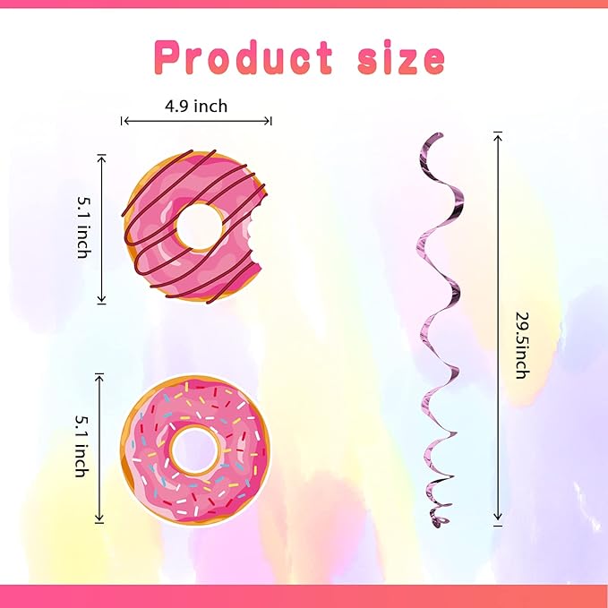 Sweet Donut Hanging Swirl Party Decorations 30 Pack Foil Ceiling Hanging Streams Party Supplies Banner Decor for Kids Donut Candy Birthday Celebrating Party Events Baby Shower Room Wall Decor