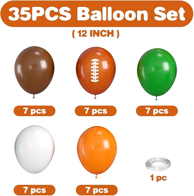 Football Balloons, Soccer Balloons with Orange Brown Green White Latex Balloons Football Prints Balloons, Sports Theme Birthday Decorations Game Day Party Supplies for Sports Theme Party