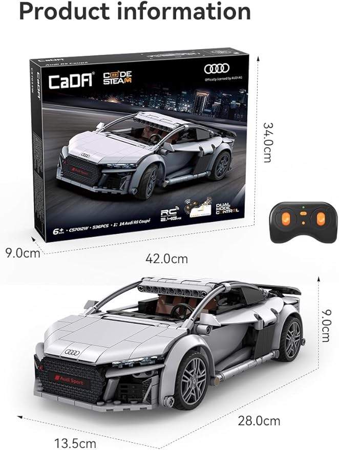 CADA Audi R8 Coupé - 536 Pieces - Sports Car in Scale 1:14 - App + RC - (DeQuBe 927DE57012)