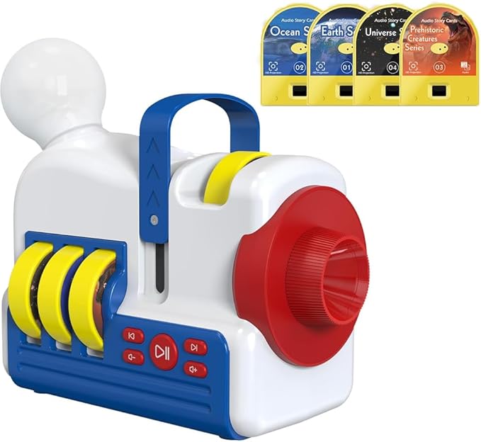 Story Projector for Kids, Story Dream Machine Book Projector with 4 Science Themes, Earth, Ocean, Dinosaurs & Space, Audio Play, Night Light, 9 Dream Music, Educational Bedtime Storytelling Toy