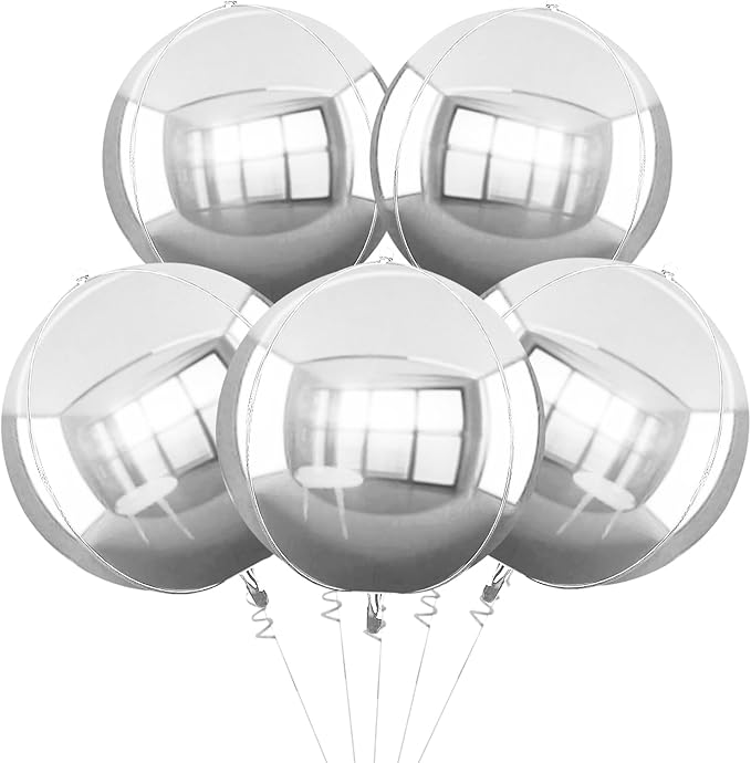 TONIFUL 8Pcs Large Silver 4D Giant Round Foil Balloon 22inch Big Mirror Metallic Mylar Sephere Balloons for Christmas New Year Birthday Party Graduation Wedding Bridal Shower Decoration Supplies