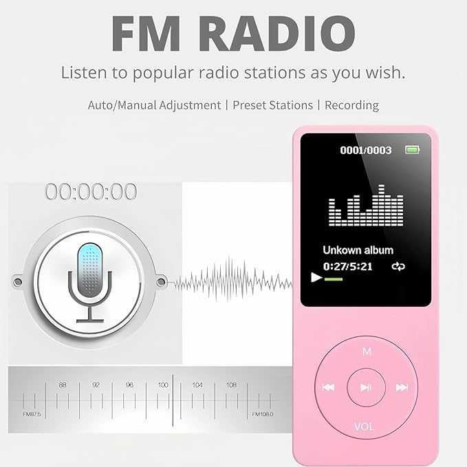 Mp3 Mp4 Player for Kids, MP3 Player with 1.8in HD Screen, FM Radio, Earphone, Portable HiFi Audio Player with Voice Recorder Video Photo Viewer E Book Games ()