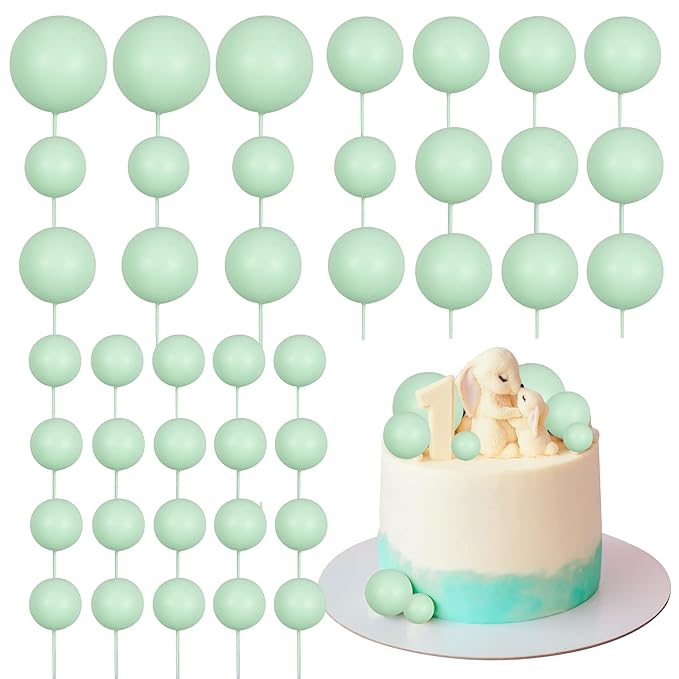 Gyufise 30Pcs Balls Cake Topper Mini Balloons Cake Toppers Foam Ball Cake Decorations Balloon Cake Topper Ball Shaped Cake Insert Topper for Birthday Party Baby Shower Decor Green