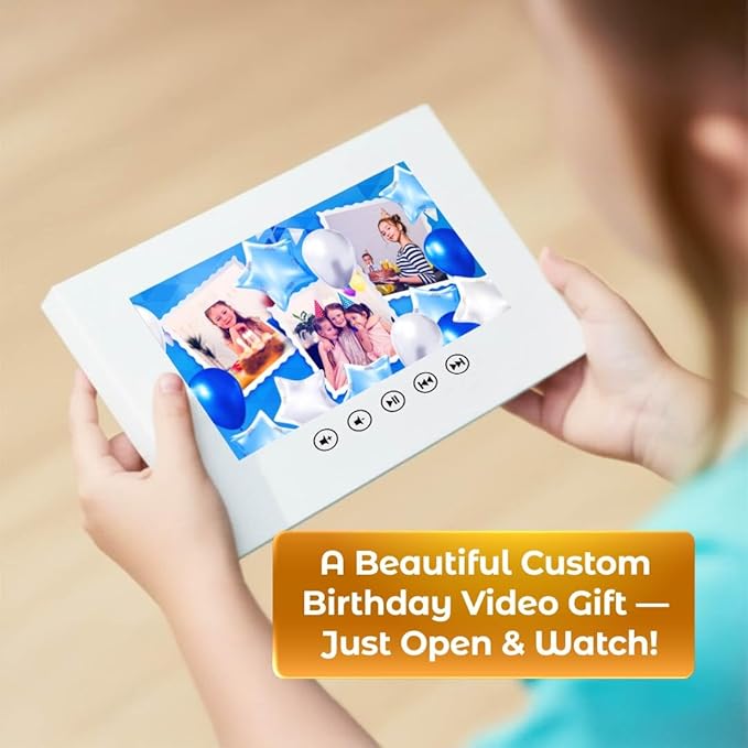 Animated Video Birthday Card for Kids – Custom Slideshow Gift – Upload Photos – 7-Inch LCD Display, 256MB Memory, Rechargeable USB Battery, Fun for Boys & Girls