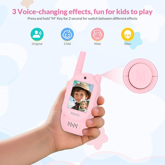 Video Walkie Talkies for Kids,Handheld Rechargeable Video Intercom Kids Walkies Talkies,for Family Games,Outside,Camping,Hiking for Children Aged 3+（Pink+Pink）