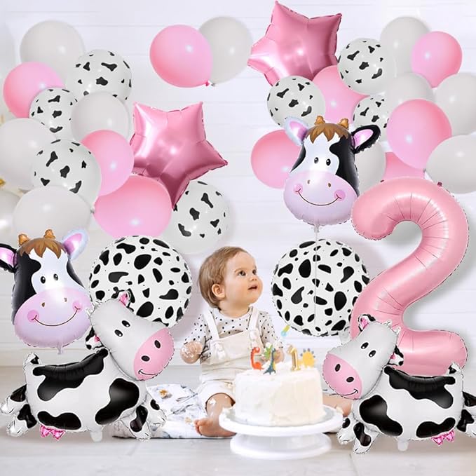 Cow Balloons, Holy Cow Im Two Birthday Decorations Girl Cow Print Balloons 2nd Birthday Party for Cow Farm Animal Theme Cowgirl First Birthday Party Supplies