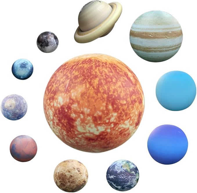 Inflatable Space Planets Solar System Set-8 Planets +Pluto+Sun and Moon-11 Pieces, Astronomy for Learning Education, Demonstration Tool, Galaxy Space Theme Party Decoration