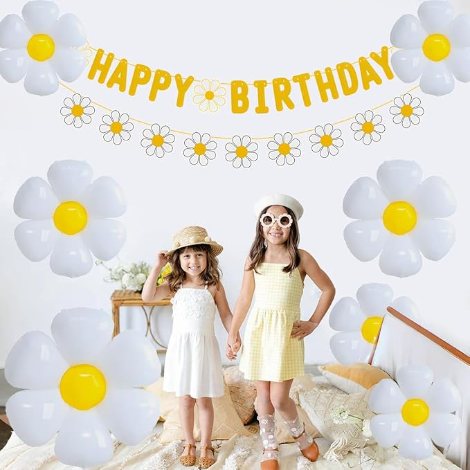 32pcs Daisy Flower Birthday Banner Balloons Decoration,Daisy Party Decorations，Daisys Flower Girls Boys Birthday Party Supplies