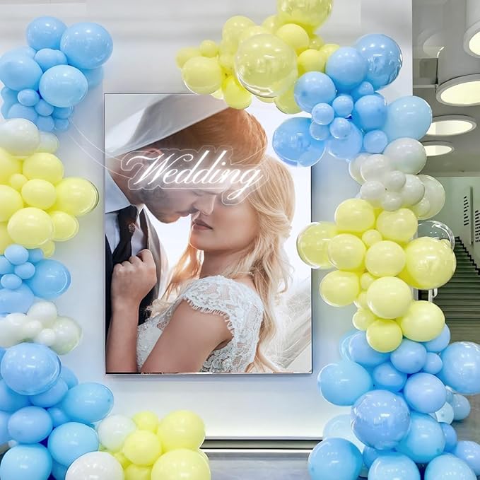Blue Yellow White Balloon Garland Arch Kit, 155Pcs Latex Balloons Different Size 18 12 10 5 inch for Birthday Baby Shower Wedding Anniversary Party