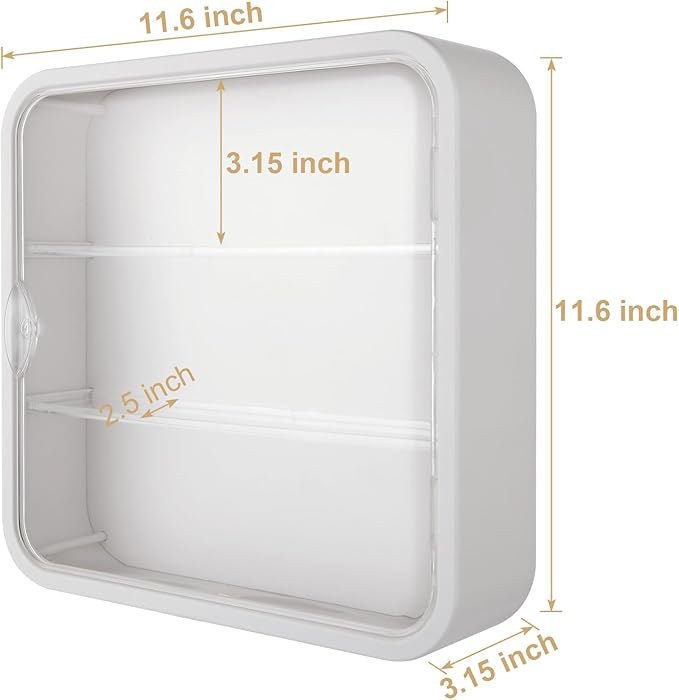 Clear Display Case for Figures, Collectibles Display Box with Shelves, 12 Inch Wall Mounted or Desktop Plastic Organizer, Miniature Acrylic Display Storage Case for Rock Stone Mini Figure, White