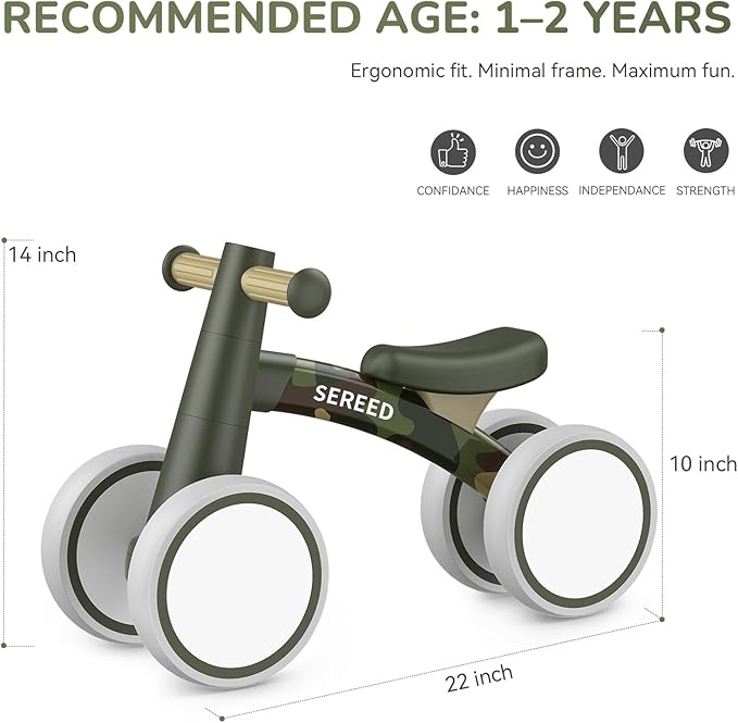 SEREED Baby Balance Bike for 1 Year Old Boys Girls 12-24 Month Toddler Balance Bike, 4 Wheels Toddler First Bike, First Birthday Gifts