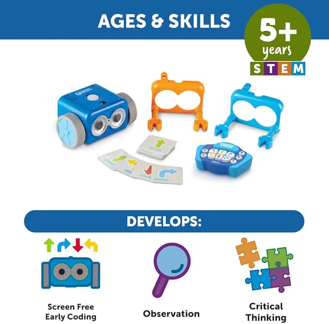 Learning Resources Botley The Coding Robot 2.0 - Robot Toy Gift Set, No-Screen Coding for Kids 5-7, STEM Robotics Kit for Beginners, Early Programming for Boys and Girls