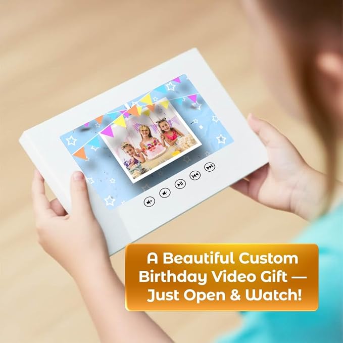 Video Greeting Card for Girl’s Birthday – Personalized Photo Slideshow – Upload 11 Images – 7” Digital Display, USB Rechargeable, 512MB, Animated Gift for Kids