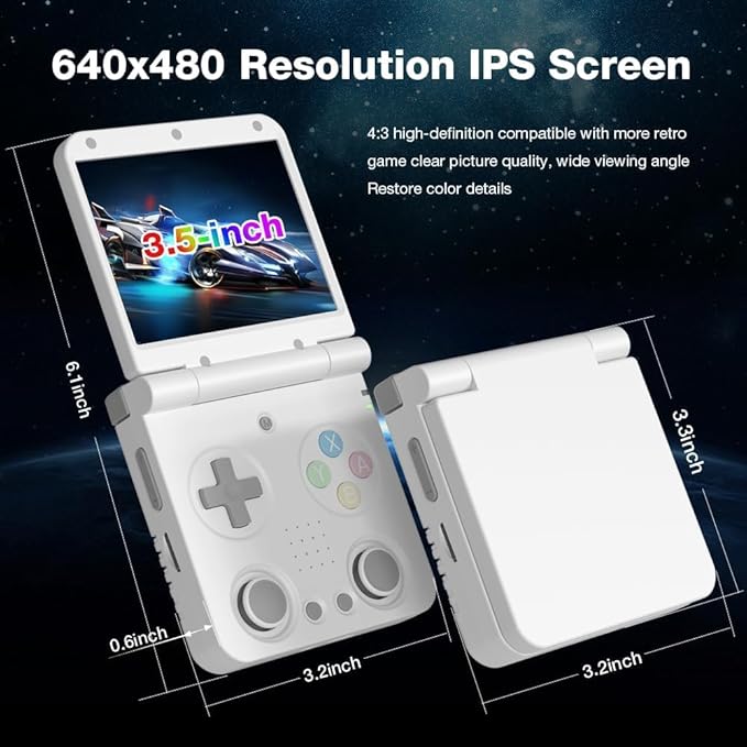 Miyoo Flip V2 Retro Handheld Game Console, 3.5'' IPS Display, RK3566 Chip, Dual Joysticks, HDMI & WiFi, 3000mAh Battery, Portable Emulator Console for Classic Games (Gray-No Memory Card)
