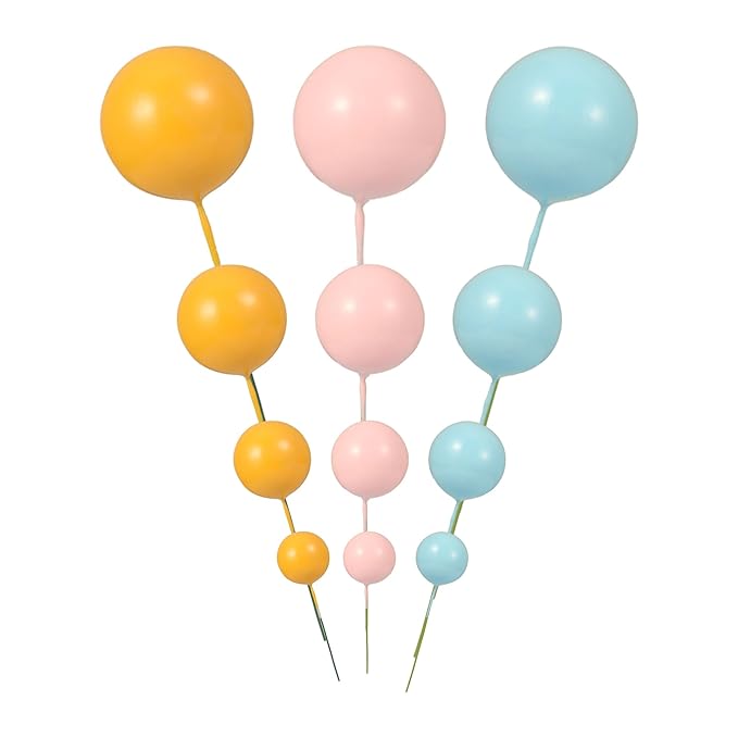 Gyufise 30Pcs Balls Cake Toppers Ball Picks Ball Shaped Cupcake Toppers Foam Balls Cake Topper Mini Balloons Cake Decorations for Wedding Baby Shower Birthday Party Supplies Yellow Pink Green