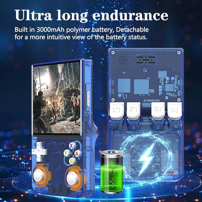 R36 Ultra Retro Handheld Game Console, with 128G Built-in 40000+ Games, 3000mAh Rechargeable, Support 20+ Simulators, Linux System, 4.0 Inch IPS Screen Portable Pocket Arcade (Transparent Blue)