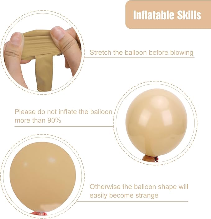 RUBFAC Vanilla Brown Balloons 129pcs Different Sizes Pack of 18 12 10 5 Inch, Latex Light Brown Balloon Garland Arch Kit for Wedding Baby Shower Birthday Party Decorations