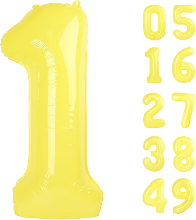 Yellow Number 1 Balloon 40 inch, Number 1 Birthday Balloons for Boy Girl, Yellow Foil One Balloon for 1st 10 11 12 16 18 Birthday Party, Anniversary Celebration Number Balloons Decorations