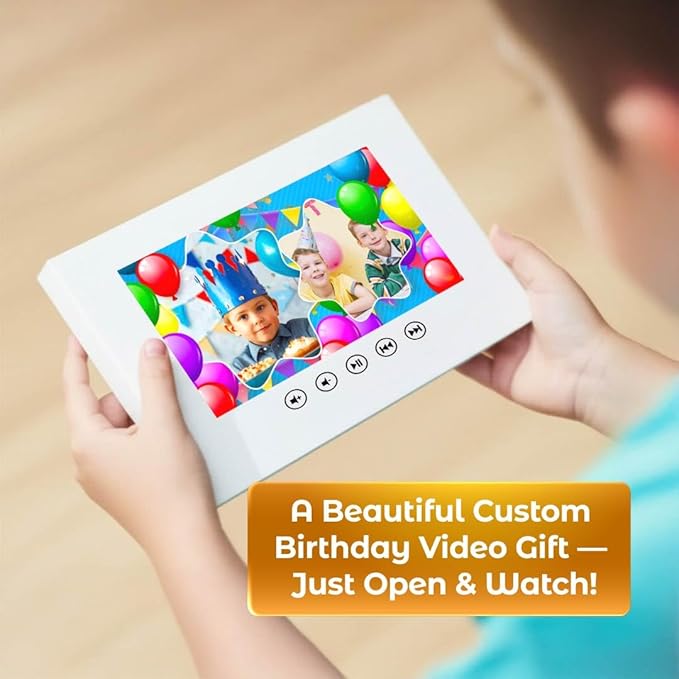 Custom Kids Birthday Video Card for Boys – Upload Photos for Animated Slideshow – 7” LCD Display, 512MB Memory, Rechargeable Battery, Birthday Keepsake Gift
