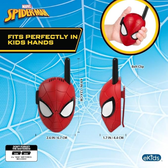 eKids Walkie Talkies for Kids, Static Free and Extended Range, Indoor and Outdoor Toys (Spiderman)
