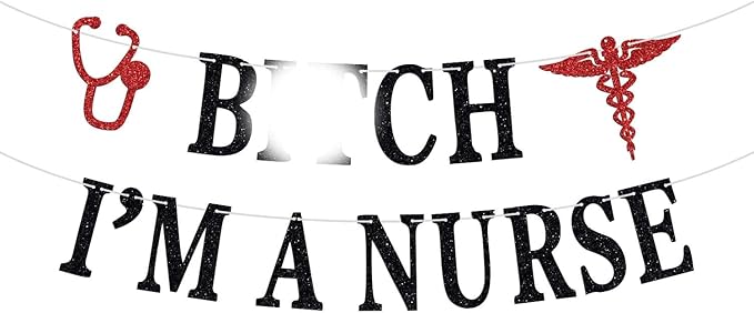 I'm a Nurse Banner - Congrats Nurse Grad/Nailed It/RN/BSN/NP- Nursing School Graduation Party Decorations Supplies, Black and Red Glitter
