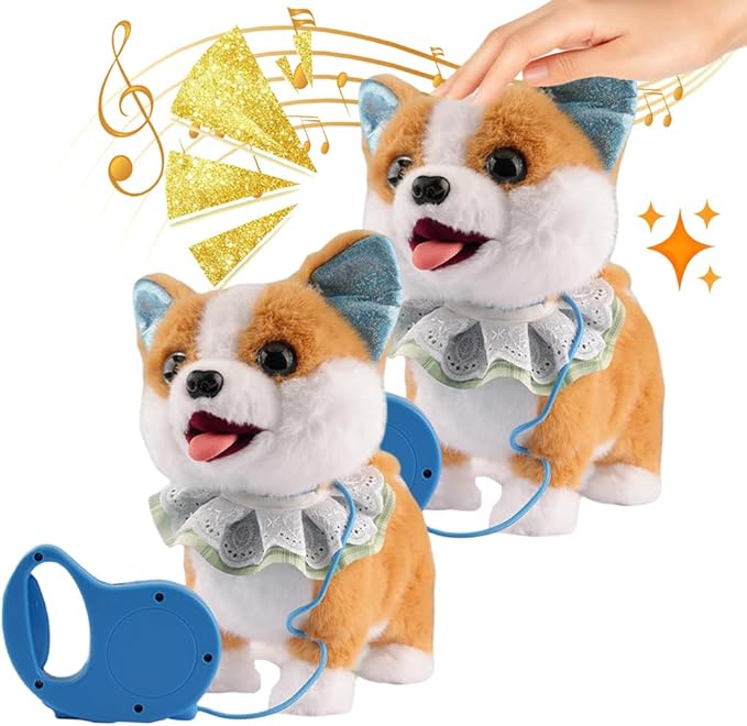Orgone Robot Dog Lifelike Toy, Interactive Robot Dog with Touch Sensing Voice Music Mimic Leash Remote Soft Fur – Battery Powered Puppy (2PCS - E)