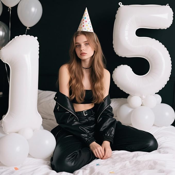 40 Inch Giant Mylar Number 5 White Helium Balloon - Birthday Gift for 5 Year Old Girl Boy, 5 15 25 35 45 50th 55 Anniversary Party Decorations 2025