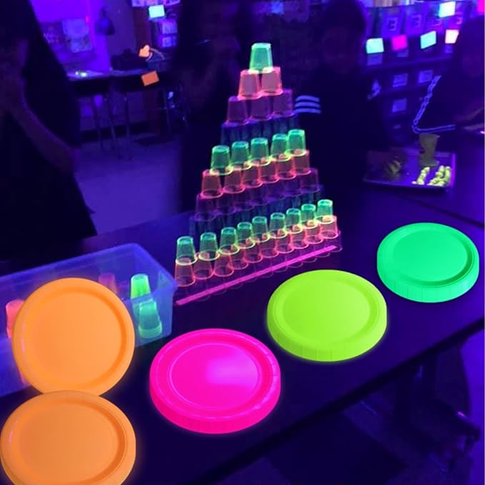 80 PCS Glow In The Dark Plates Neon Party Decorations, 4 Colors Neon Paper Plates Birthday for Glow Birthday Supplies Let's Glow Party Decorations, 9 Inch (80)