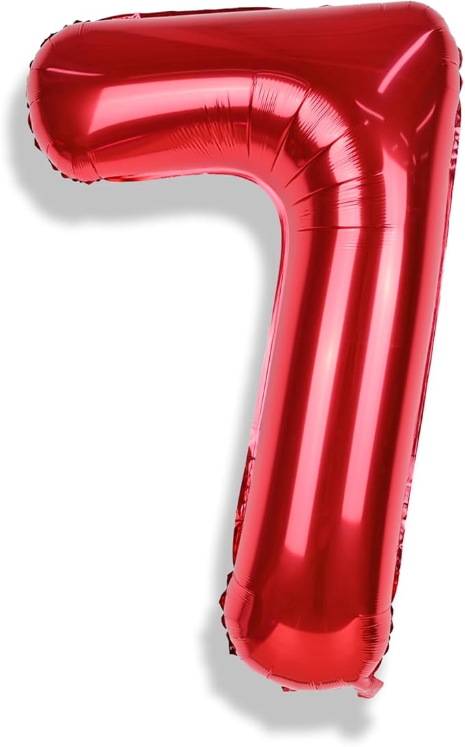 Red Number 7 Balloon, 40 Inch Large Number 0-9 Set with Foil Balloons for Boys Girls 7th Birtyday Party Decoration Anniversary Graduation Celebration New Year Party for Women Men Supplies