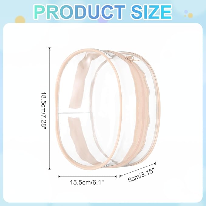 uxcell Figure Display Bag, 6.1 x 3.1 x 7.3 Inch PVC Oval Portable Dolls Pouch Carrying Case Storage Bag Keychain Charm for Showing Off Boxes Dolls, Peach Pink