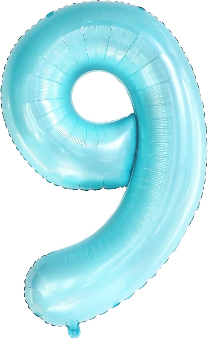 KatchOn, Giant Light Blue Number 9 Balloon - 40 Inch | Foil 9 Birthday Balloon for 9th Birthday Decorations | 9th Anniversary Decoration | Green Party Decoration