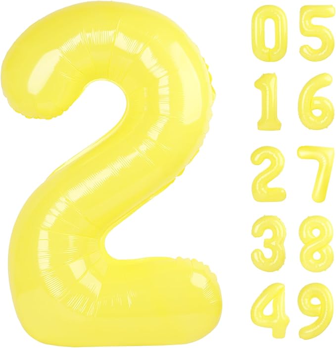 Yellow 40 Inch Big Number Balloon Birthday Decoration, Number 2 Helium Balloon 12 20 22 23 24 26 2026 New Years Celebration, Boy Girl Baby Anniversary Party Graduations Supplies Decorations