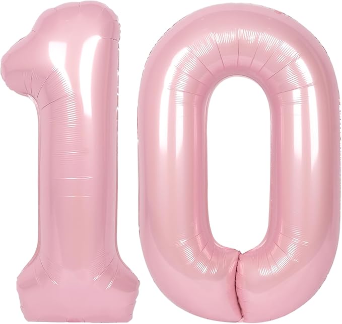 SUWEN 40 Inch Pink Large 10 Balloon Numbers Big Foil Helium Number Balloons 0-9 Jumbo Happy 10th Mylar Birthday Party Decorations for Girl Anniversary Party Supplies