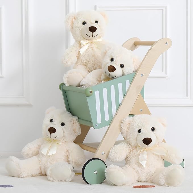 MorisMos 6Pcs White Teddy Bears Bulk Baby Shower, 14 Inch Cute Teddy Bear Stuffed Animals Plush, Small Stuffed Bears on Centerpiece Baby Shower Decoration, Gift for Party Birthday
