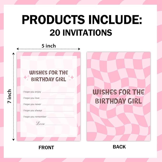 Birthday Party Game Card - Wish for The Birthday, Bday Party Games for Teen, Set of 20 pcs Wish Cards, Birthday Party Favor Activity Sleepover Party Decor Supplies - FS274