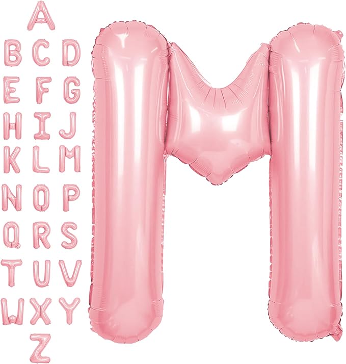 SUWEN 40 Inch Pink Large M Letter Balloons Big Foil Helium Letter Balloons A-Z Jumbo Mylar Happy Birthday Party Decorations for Girl Anniversary Party Supplies