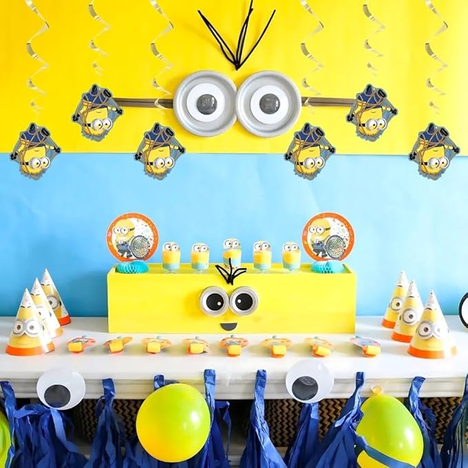 Despicable Me Hanging Swirl Decorations, 26" (Pack of 3) - Eye-Catching Yellow & Blue Design, Perfect for Indoor & Outdoor Use