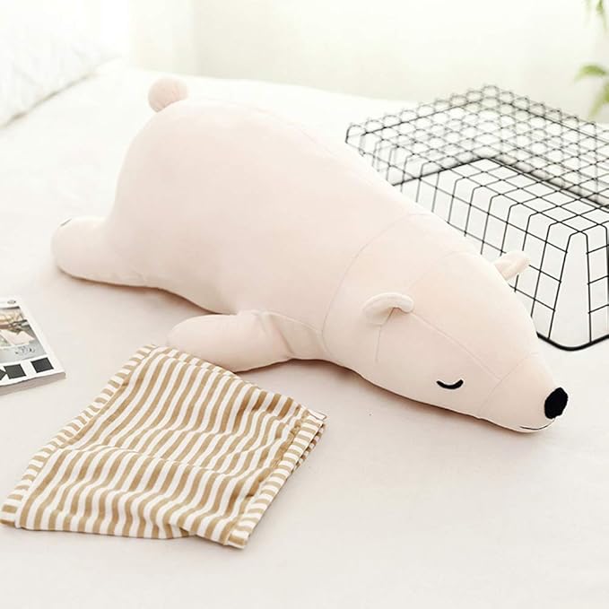 MMTTAO Stuffed Polar Bear Animal Plush Toy 14 Inch Small White Sleeping Bear Animal Stuff Soft Plushies Cute Dolls Collection Huggable Pillow Cushion Birthday Gift for Kids Child Boys Girls, 14Inches