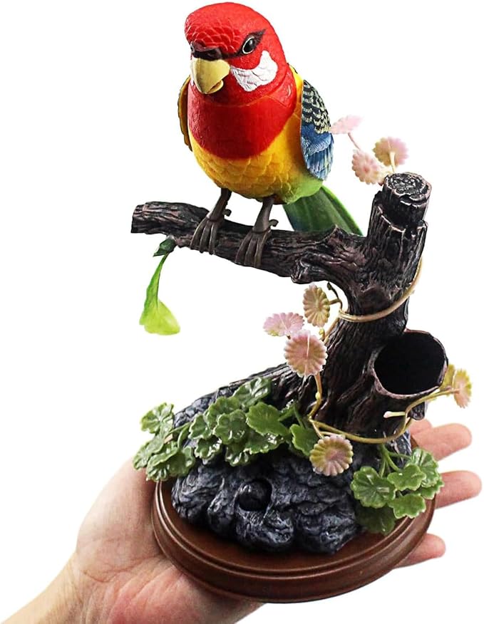 nulala Simulation Parrots Birds Ornament - Voice Controlled Eastern Rosella Parrots Chirping and Wings Flap - Electronic Birds Pet for Home Garden Decor Ornament (517E)