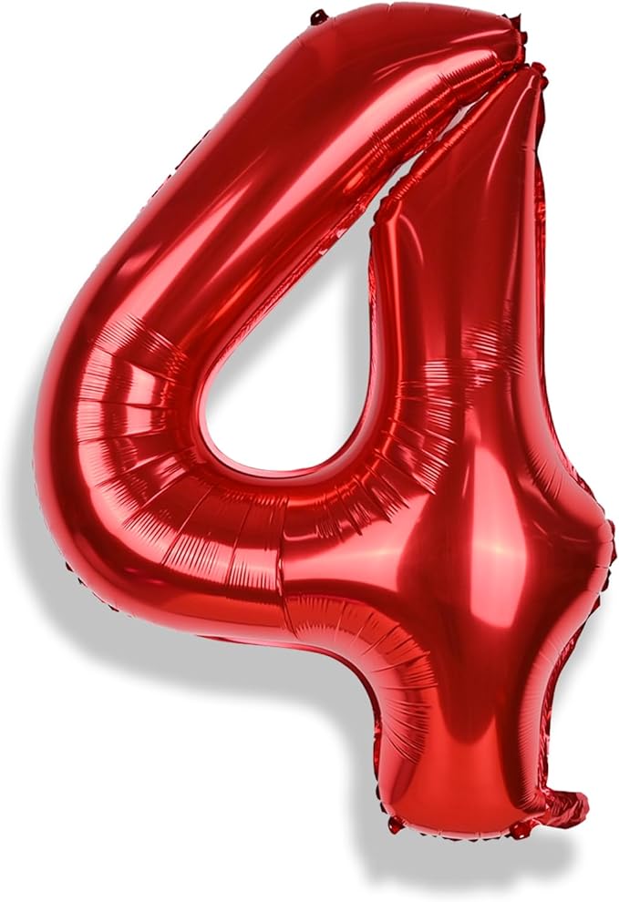 Red Number Balloons, 40 Inch 0-9 Set Number Balloons for Women Men Birthday, Self Inflating Large Balloon with Foil for 4th Birthday Party Decorations Anniversary Party Decor Girls Boys Supplies