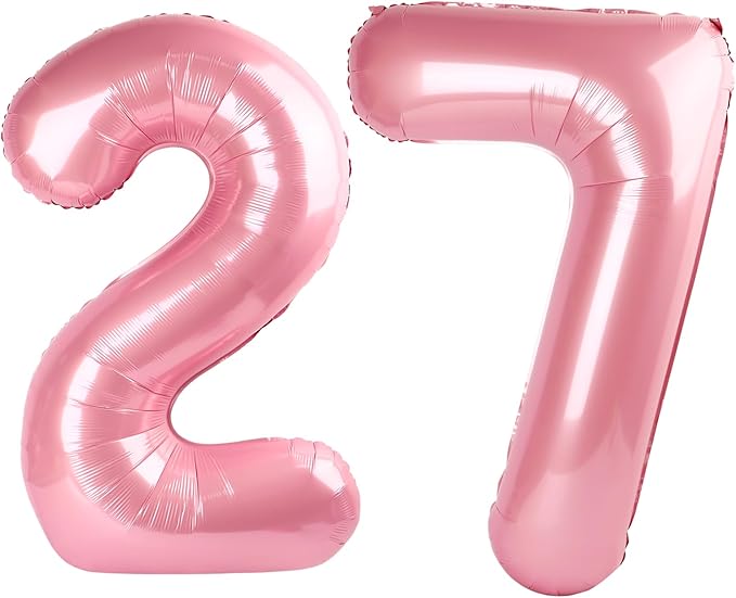 40 Inch Pearlescent Pink Number 27 Balloon Rose Number 27 Balloon 40 Inch, 27th Birthday Party Decorations for Boy or Girl Huge Mylar Anniversary Party Supplies