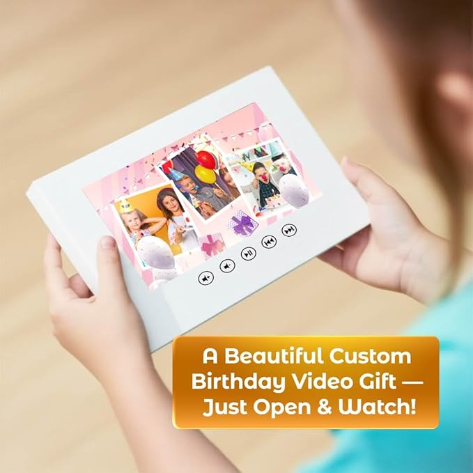 Birthday Video Greeting Card for Children – Personalized with Your Photos – Plays Custom Animated Slideshow – 7-Inch Screen, 512MB Memory, Rechargeable Battery, Digital Album