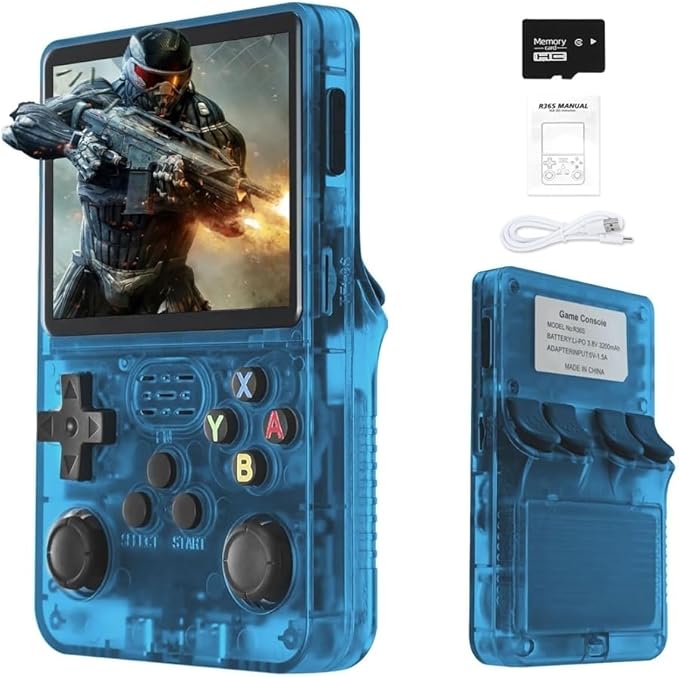 R36S 2025 New Retro Handheld Game Console, 20000+ HD Games Mini Retro Video Console, 3.5 Inch IPS Screen, Portable Arcade Video Gaming Console Gift for Adults (Blue)
